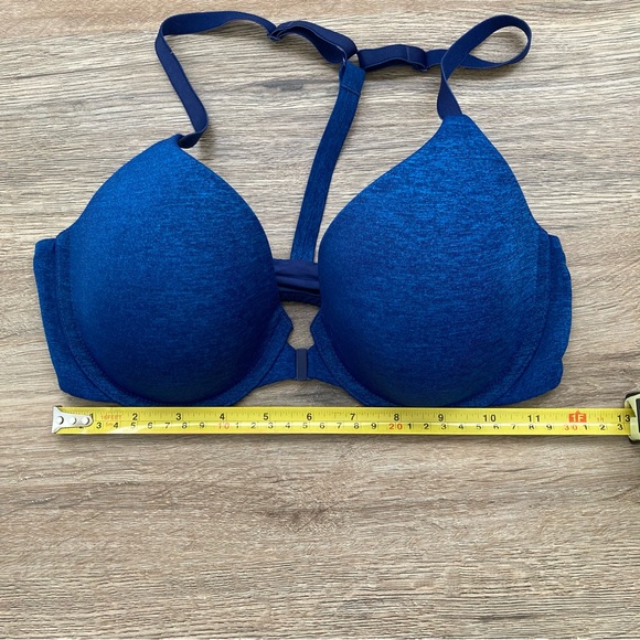 Victorias Secret Womens Bra 34D Racerback Semi Demi Blue Front Hook Padded - Picture 10 of 10